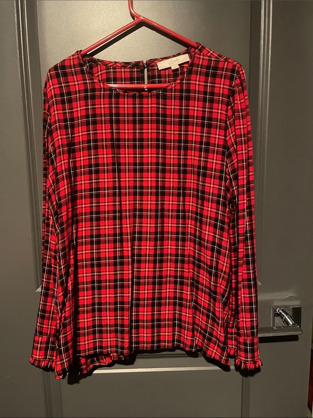 LOFT Red and Black Plaid Long Sleeve BlouseNWOT